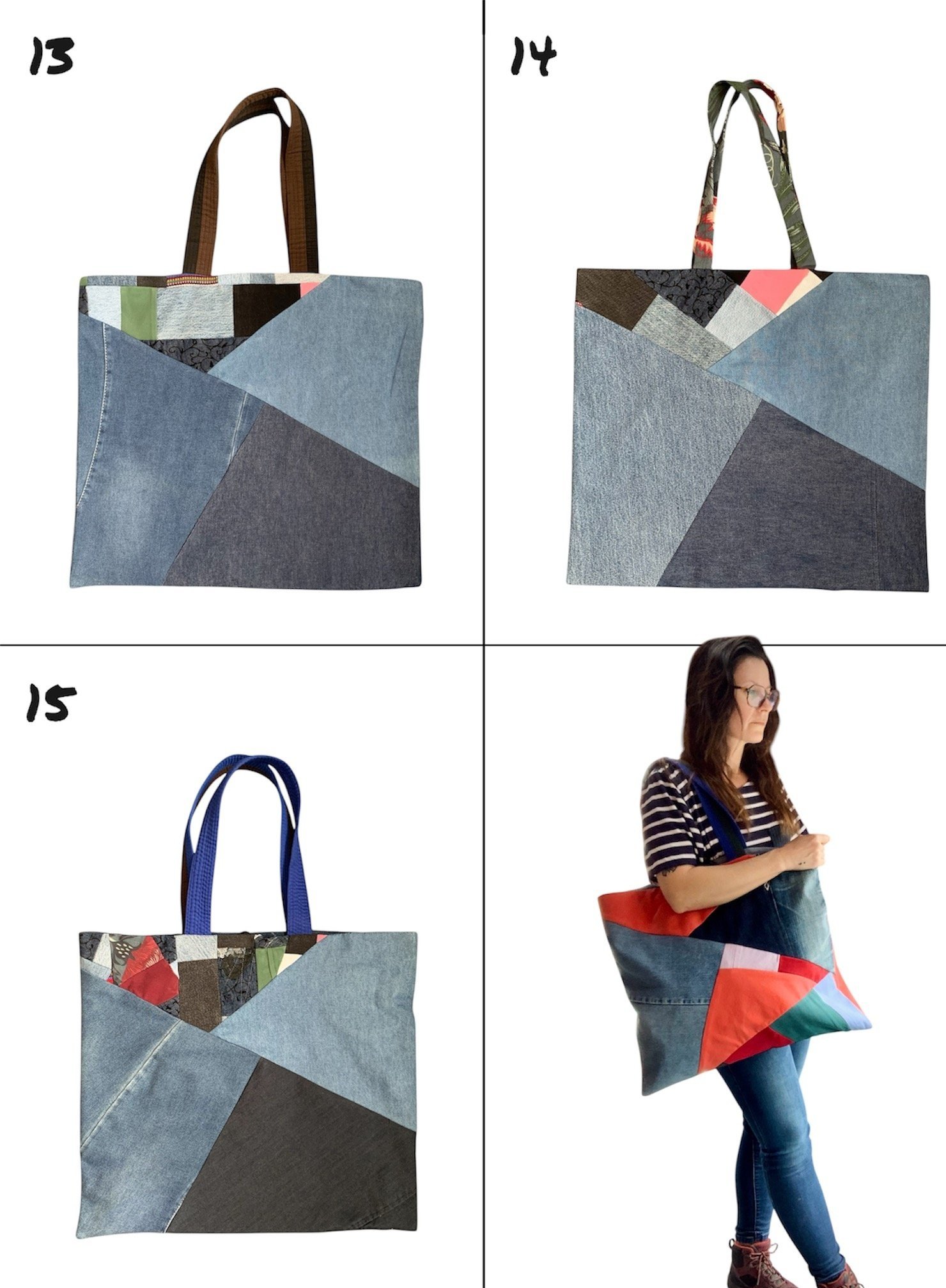 Grand sac fourre-tout tote bag coloré doublé patchwork fait main Québec Montréal handmade tissus recyclés écoresponsable sustainable