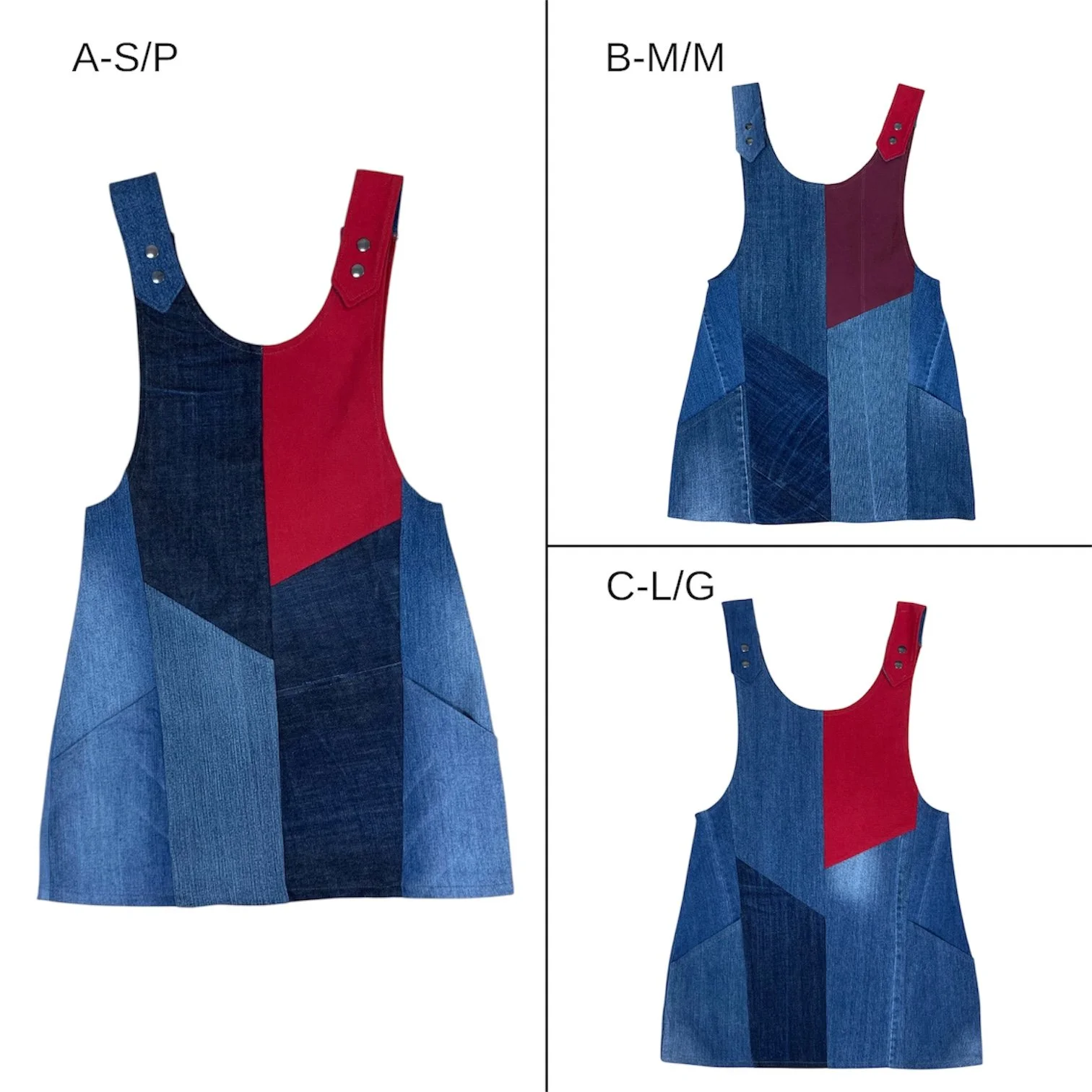 Jumper robe jeans denim recycle upcycling bleu rouge colorblock patchwork grille.jpg