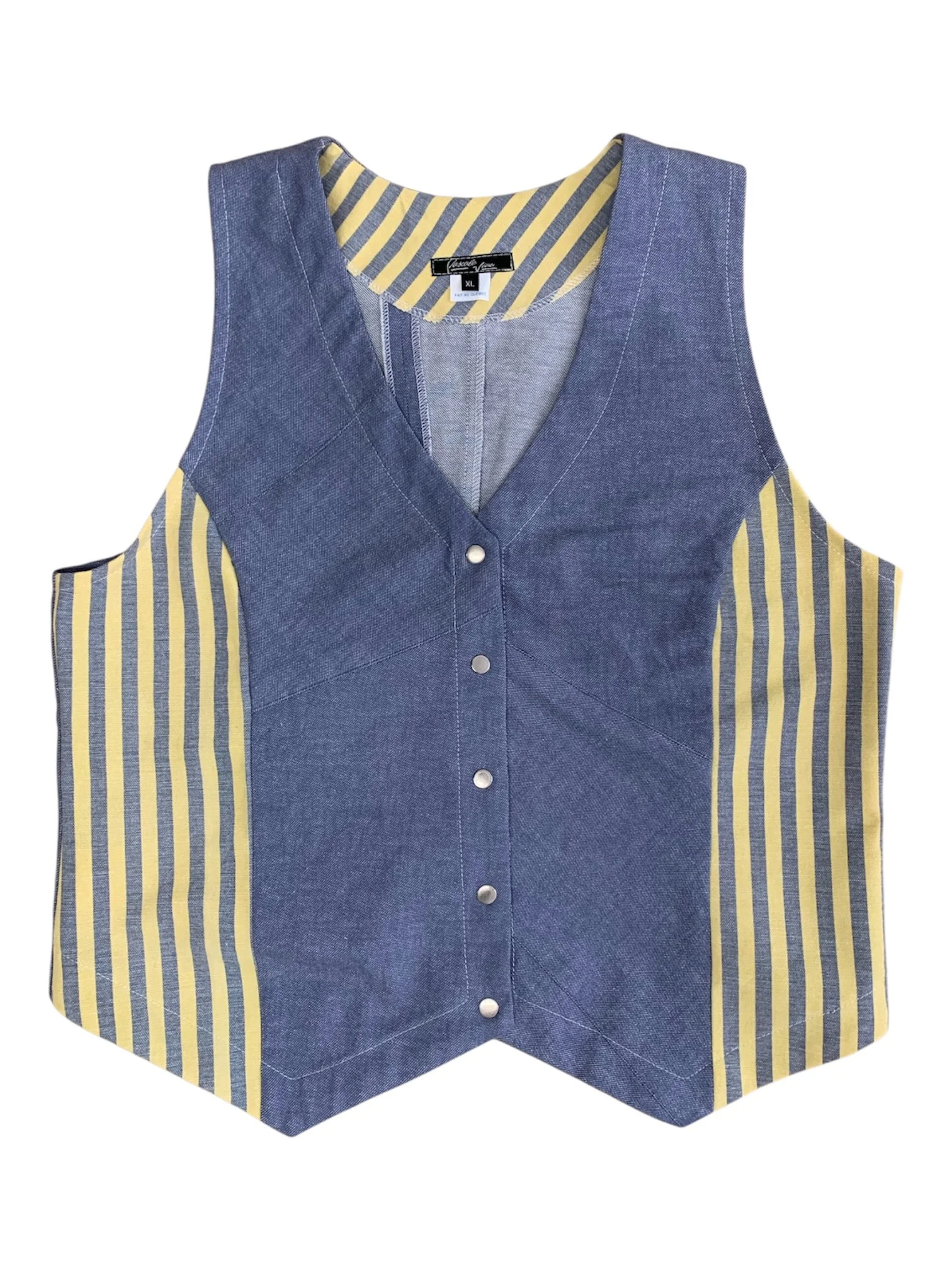 Veste ajustée sans manche boutonnière rayures jaune denim.jpg