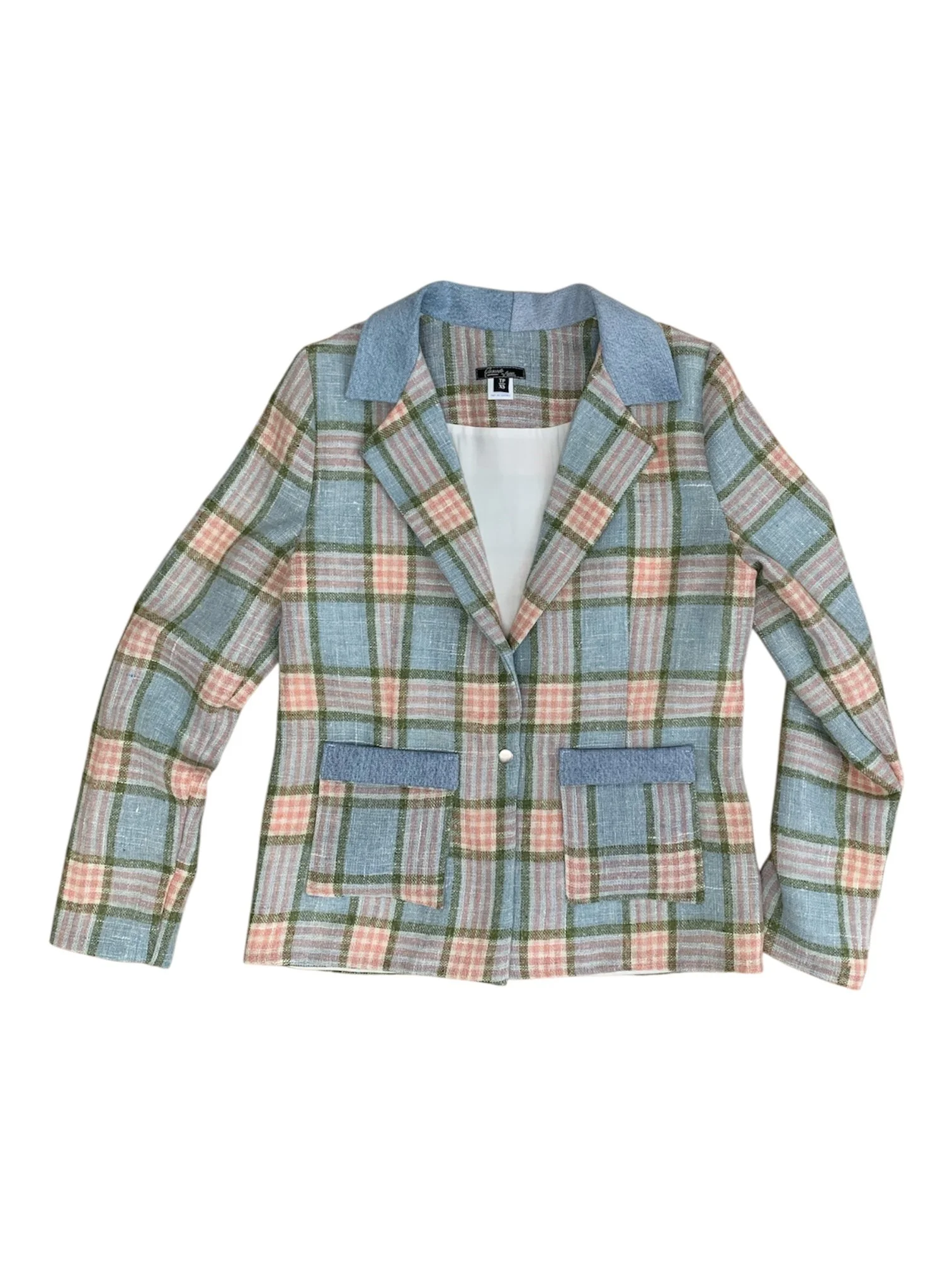 Veston ample carreaux rose bleu vert denim poches.jpg