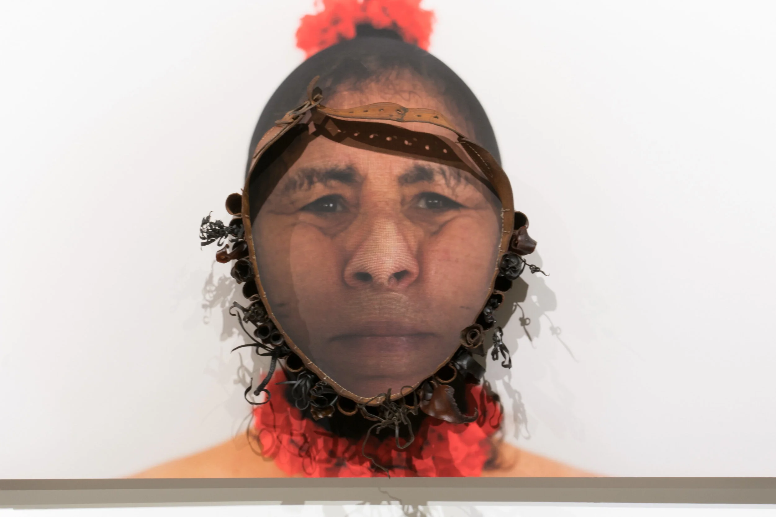 Mandy Quadrio face to face to face. 2019. Five photographs, bullet belt, bull kelp. Detail. Installation ViewImage: Kuiper Projects