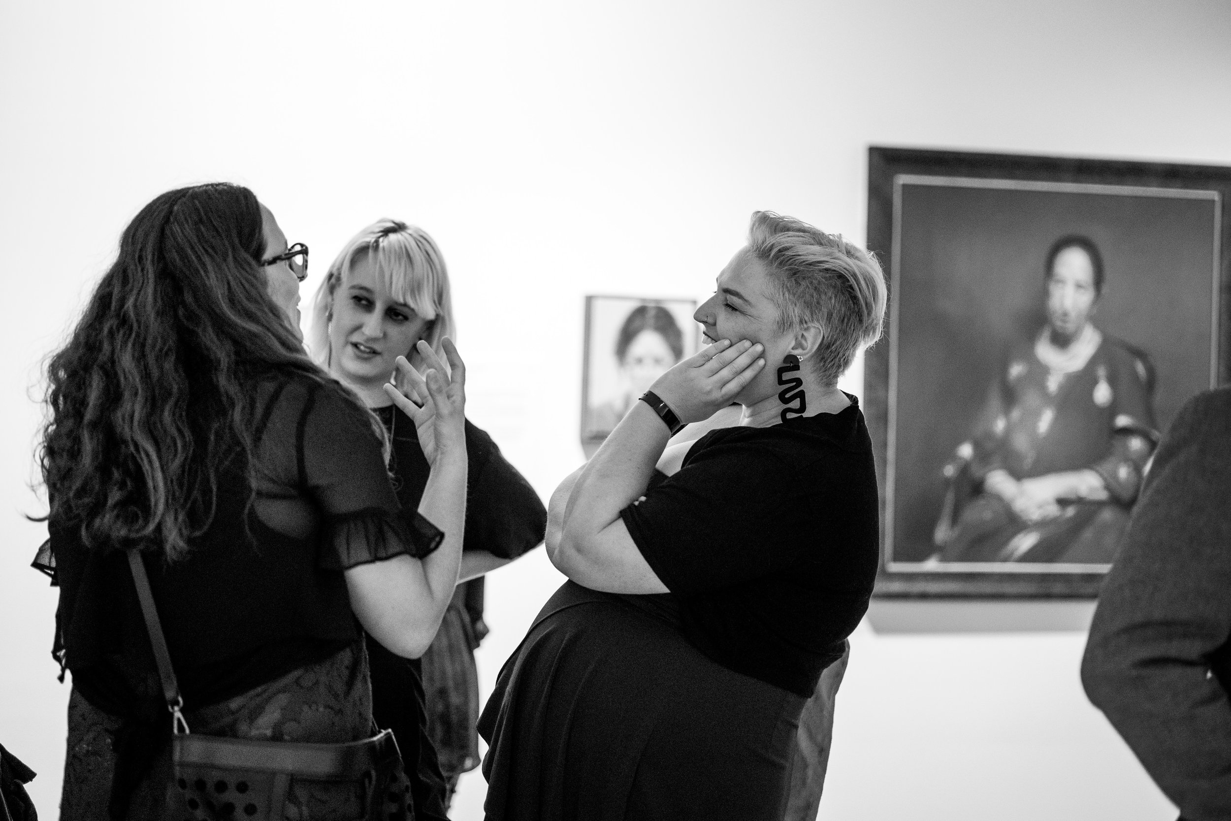 Grafton Regional Art Gallery Director Niomi Sands and Exhibitions and Collections Officer Caity Reynolds with New England Regional Art Museum Director Rachael Parsons at the opening event at the gallery
Image: and the trees photography