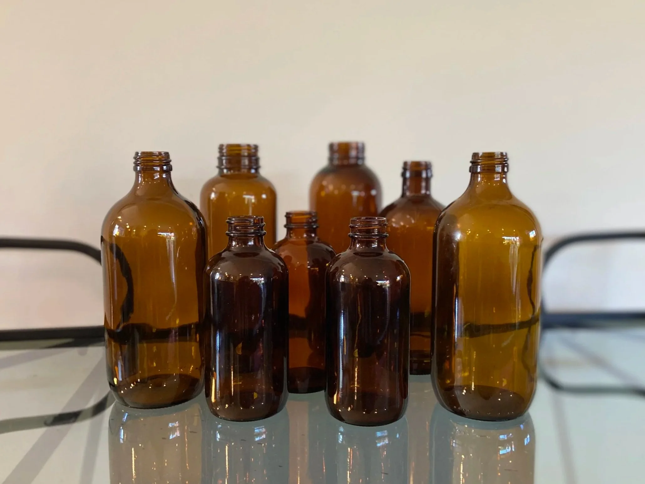 8 brown bottles