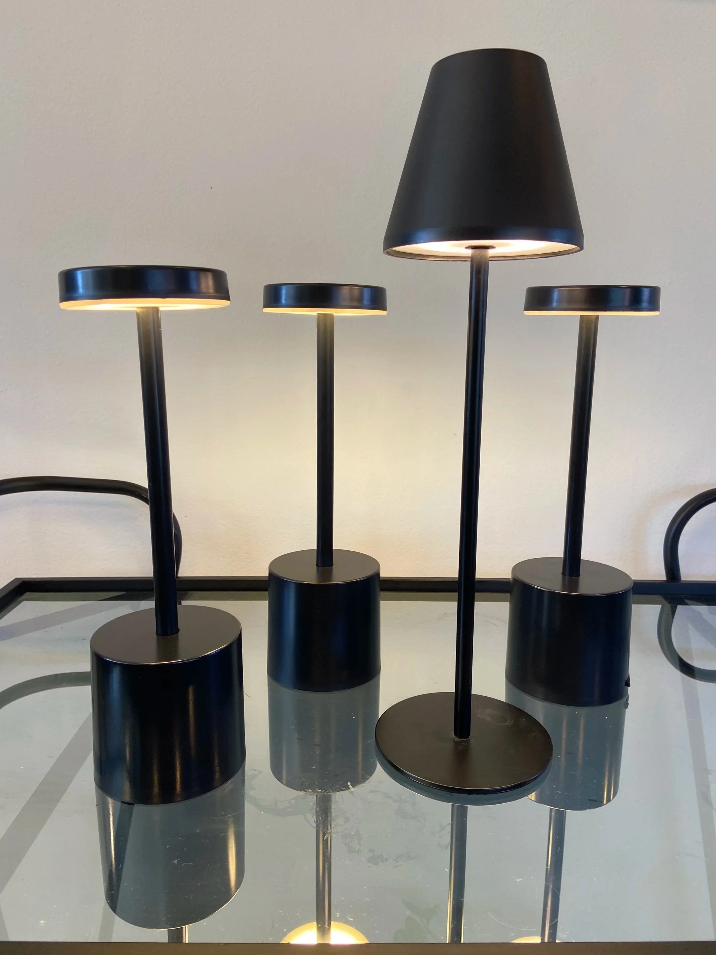4 black table lamps - cool or warm light settings