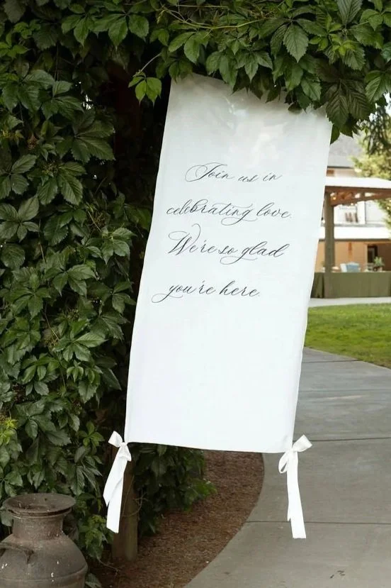 Hanging fabric sign
