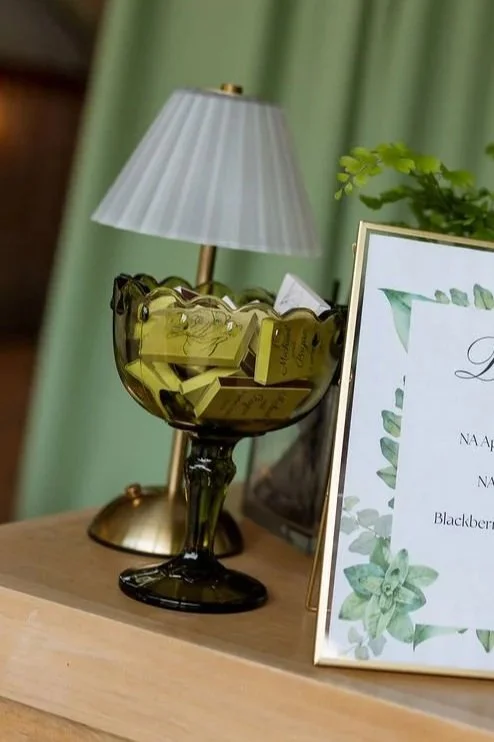 Green glass goblet