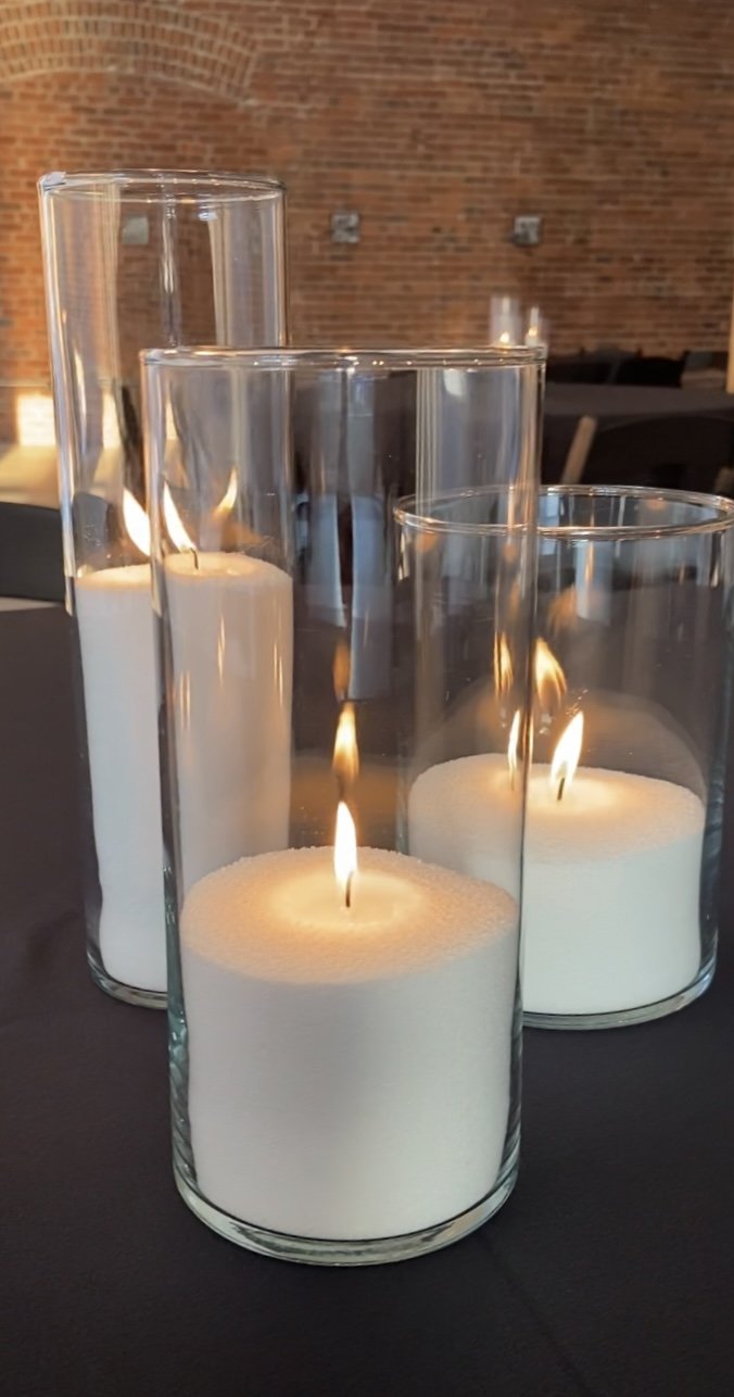 14 sets of small, medium & large hurricane vases
