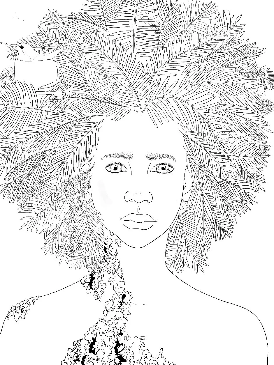 Child of the Earth – Printable Art | Nature-Inspired Line Art Portrait