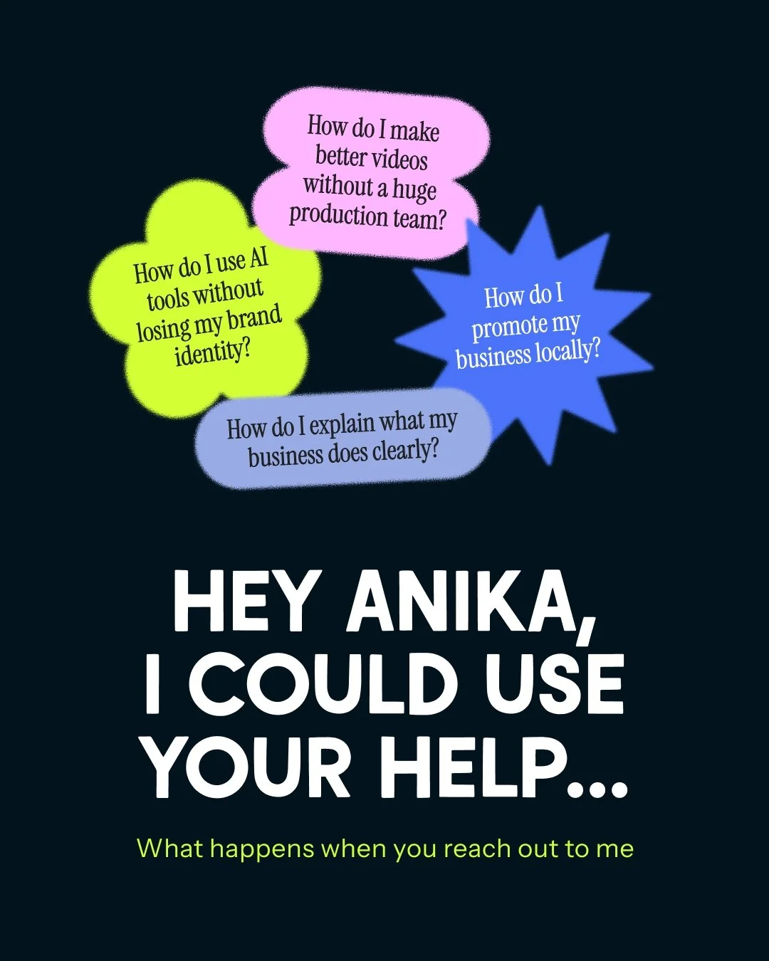 A lot of small businesses already know what makes them different, they just need help turning that into visuals, video, and storytelling people actually remember. That's what I do.

It usually starts with a question like "how do we make our busi