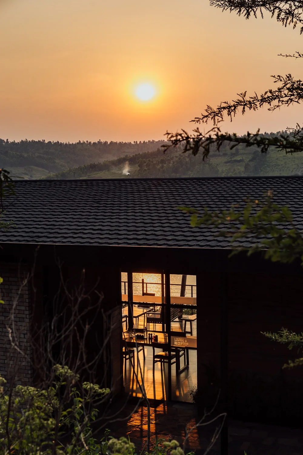Sunset over the lodge roofs