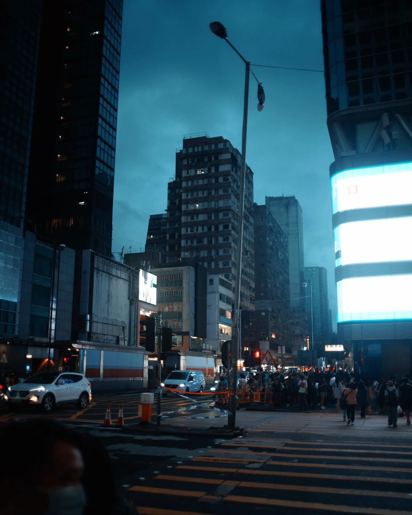 A damaged lamppost at Hong Kong&rsquo;s busy Nathan Road&ndash;Argyle Street intersection on September 9, 2023.