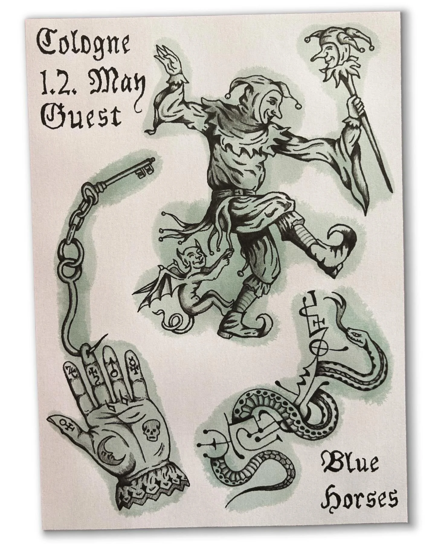 K&Ouml;LN! 1 und 2 Mai werde ich wieder in eurer wundersch&ouml;nen Stadt sein und mit den lieben leuten von @blue.horses.tattoo arbeiten. Fast genau zwei jahre nach meinem letzten besuch freue ich mich darauf neue und alte freunden zu treffen. Lasst