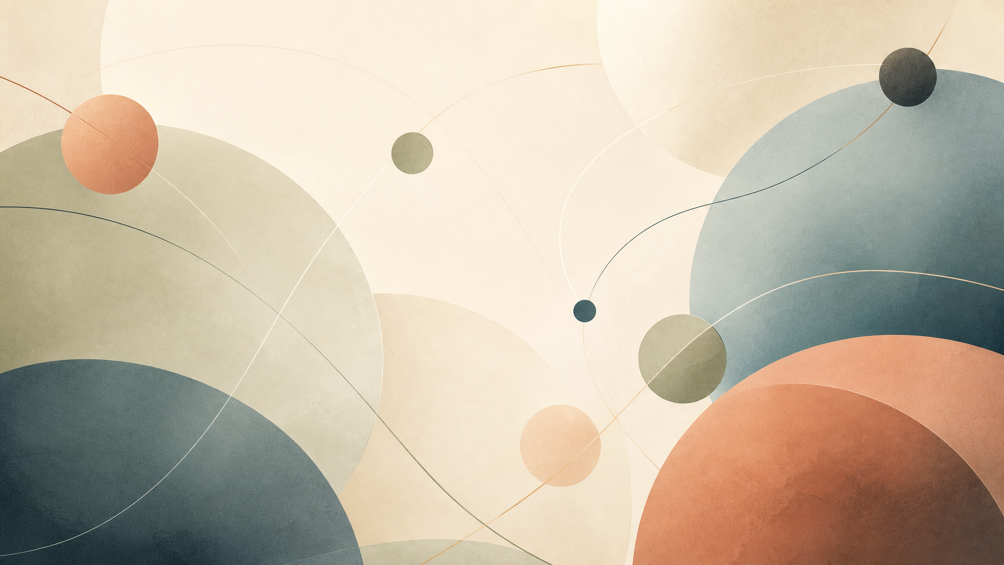 Abstract editorial artwork featuring organic, layered shapes and flowing lines in a muted palette of sage, teal, and terracotta; designed to represent the intersection of creativity, professional counselor development, and personal transformation.