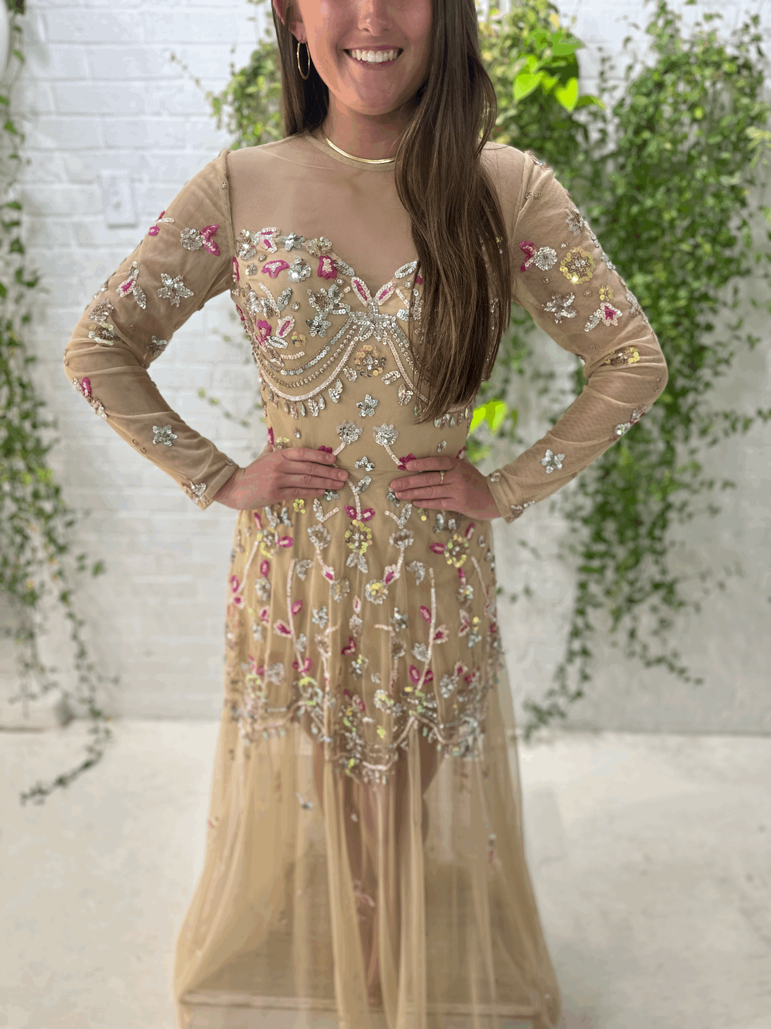 Ashley Lauren nude multi color dress available at My Best Friend Jenna in Jackson, TN