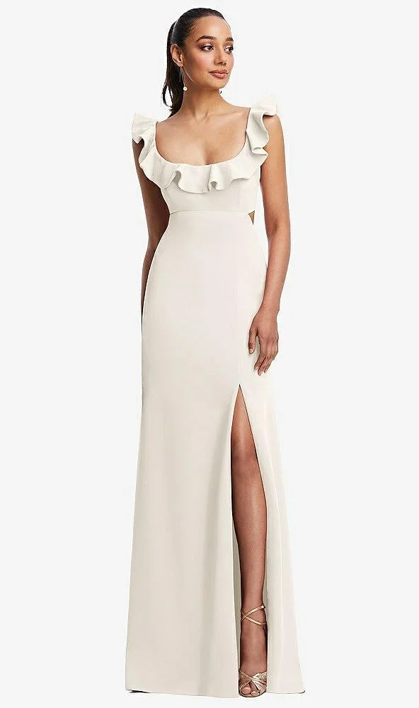Ruffle Trimmed Neckline Trumpet Gown