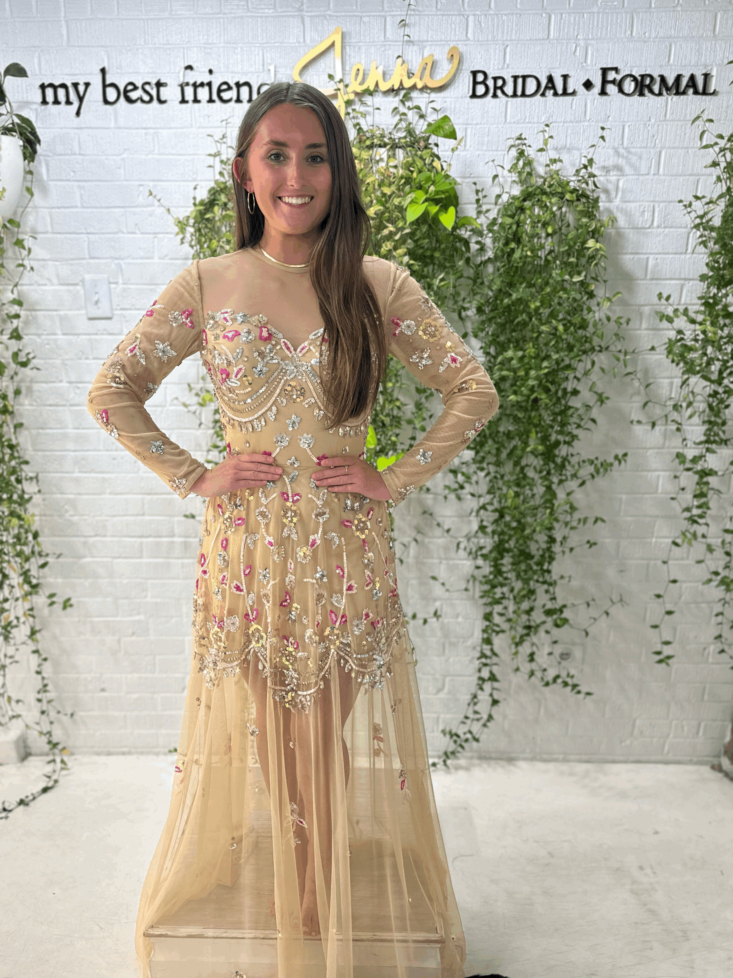 Nude Floral Embellished dress