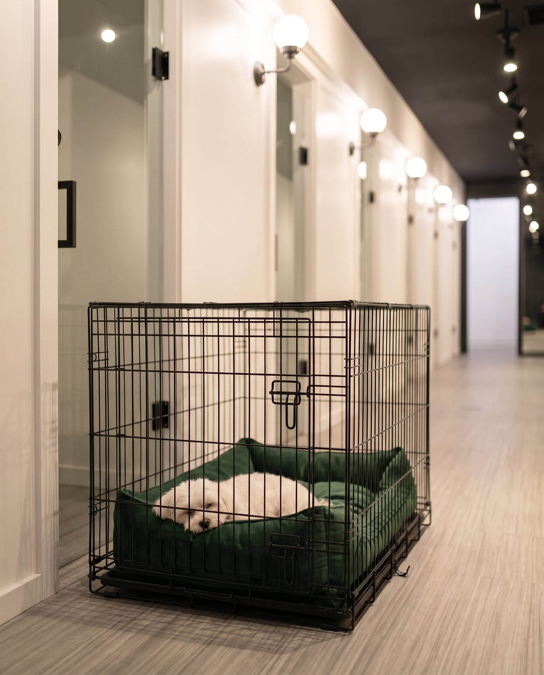 Dog sleeping in a Luxury Overnight Boarding dog daycare Toronto. Leaside dog boarding.