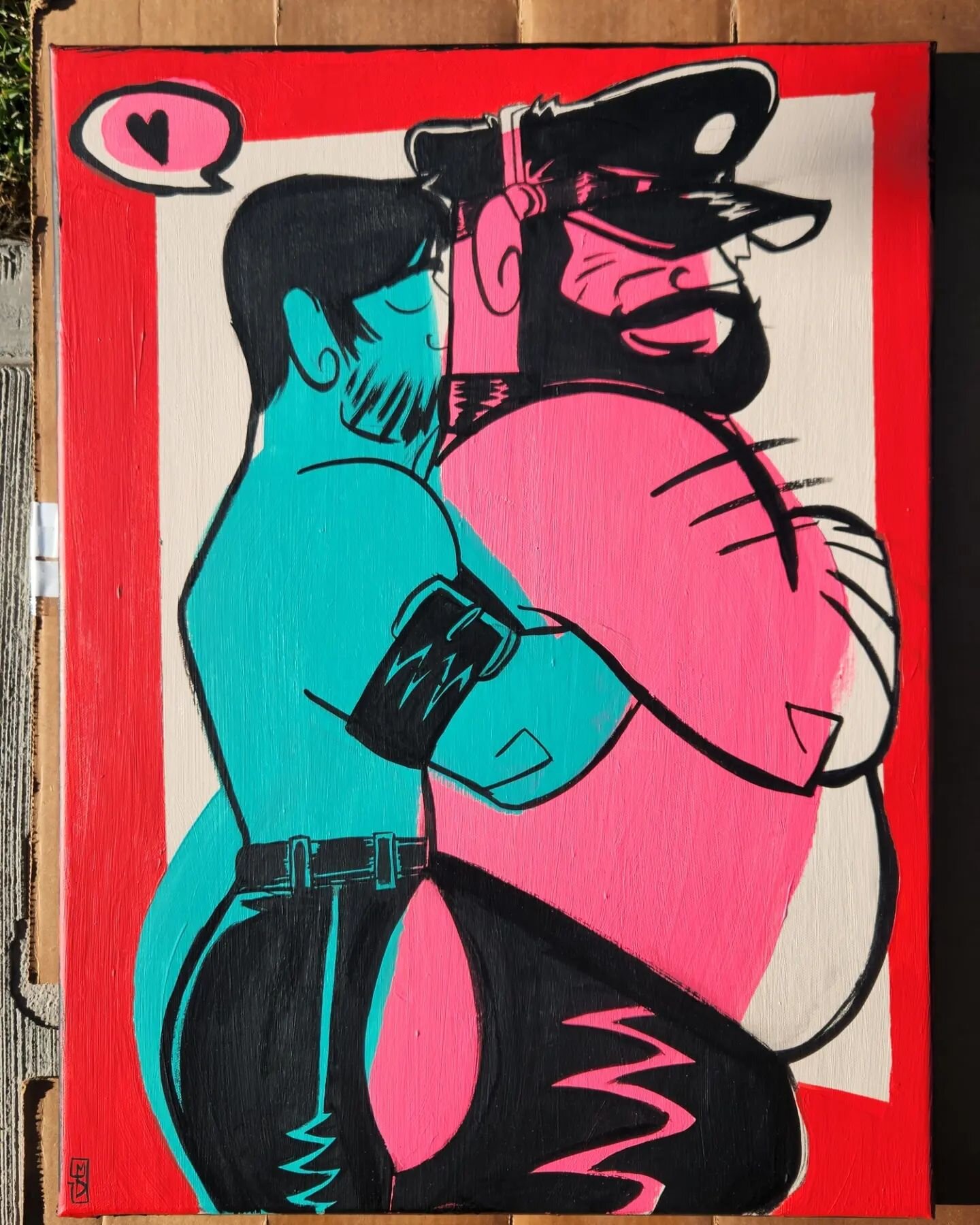Here With You
Acyrlic and ink on canvas
18&quot;&times;24&quot; 

This is my entry for the Tom of Finland Artist competition

#bear #gaybear #daddy #gaydaddy #chub #gaychub #dilf #leather #leatherdaddy #leatherbear #cigar #cigarsmoke #cigars #leather