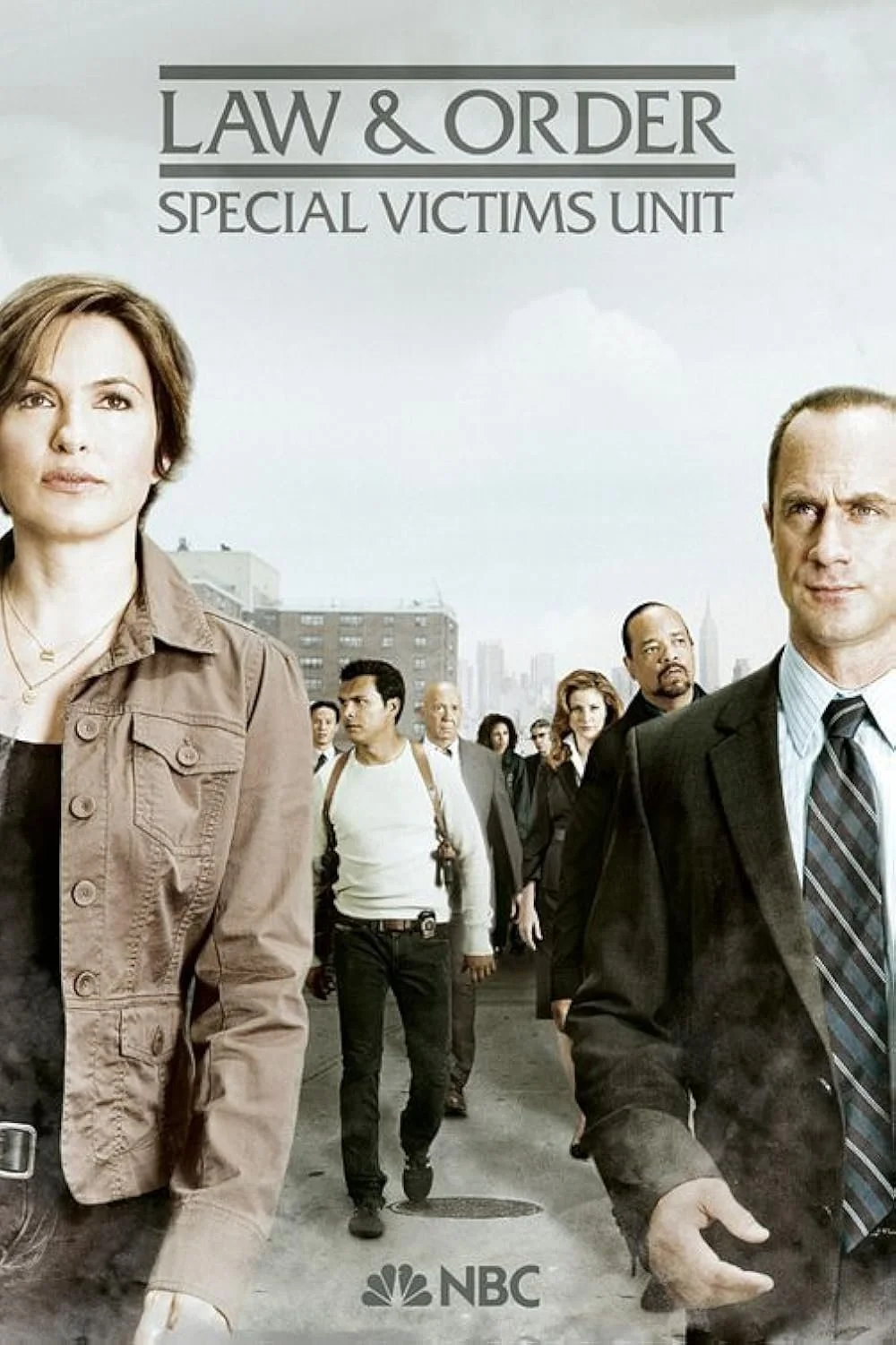 Poster for the TV show 'Law & Order: Special Victims Unit' featuring four main characters walking on a city street, with the NBC logo at the bottom.