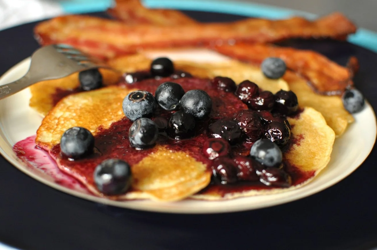 LEMON BUTTERMILK PANCAKES with BLUEBERRY LEMON COMPOTE