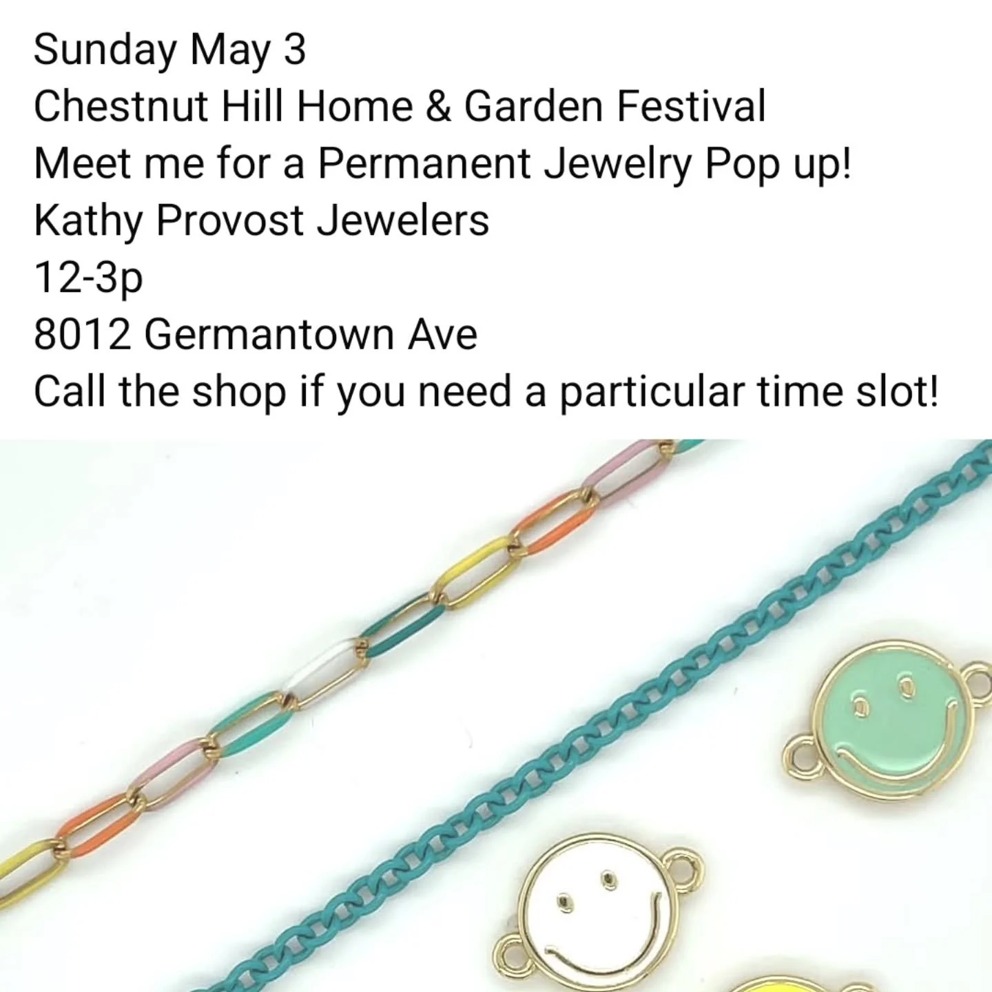 Permanent jewelry this Sunday May 3rd
12-3