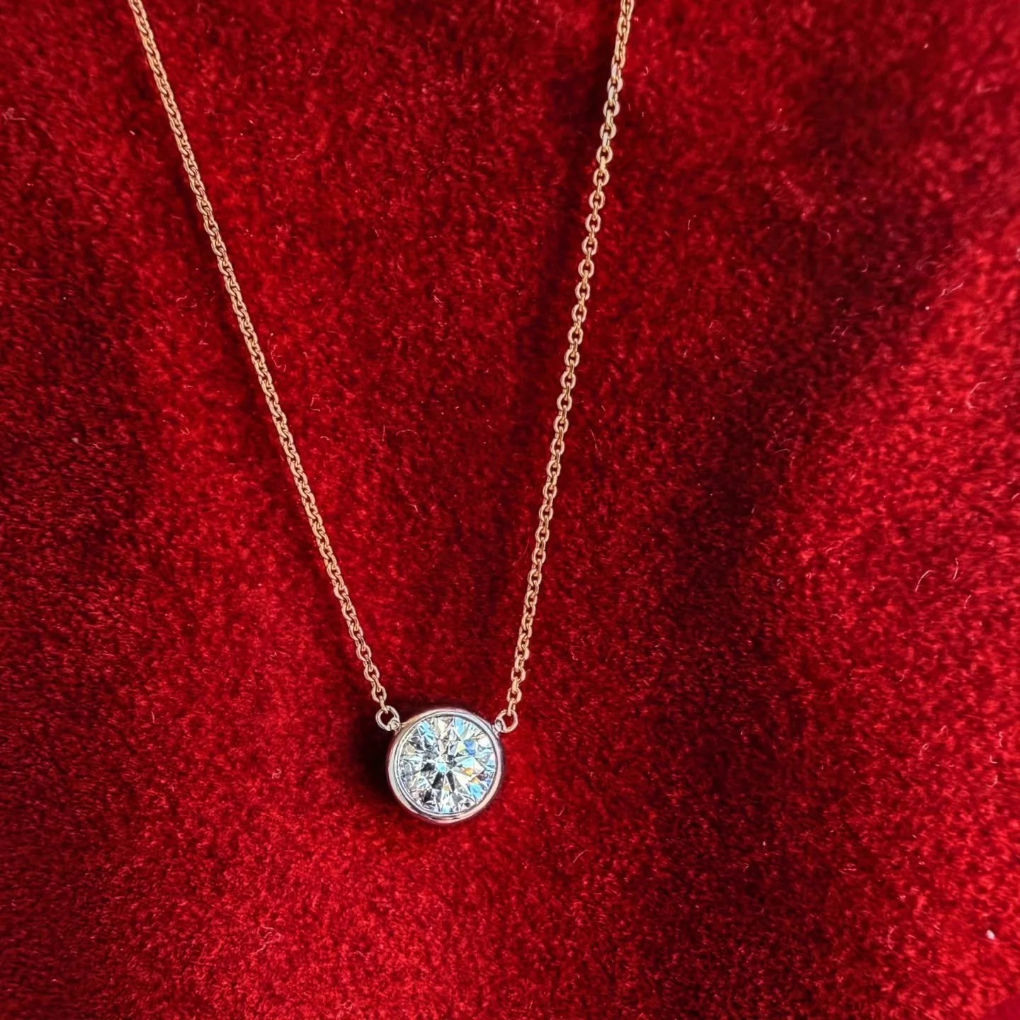 Happy Birthday!
A classic diamond bezel necklace.