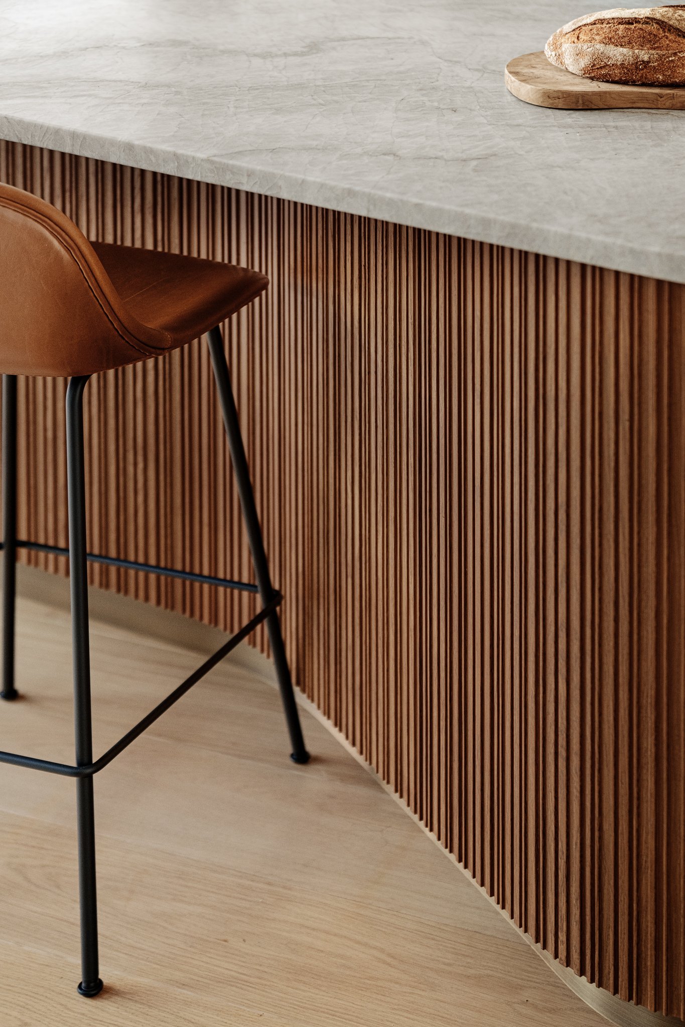 Fluted oak island detail