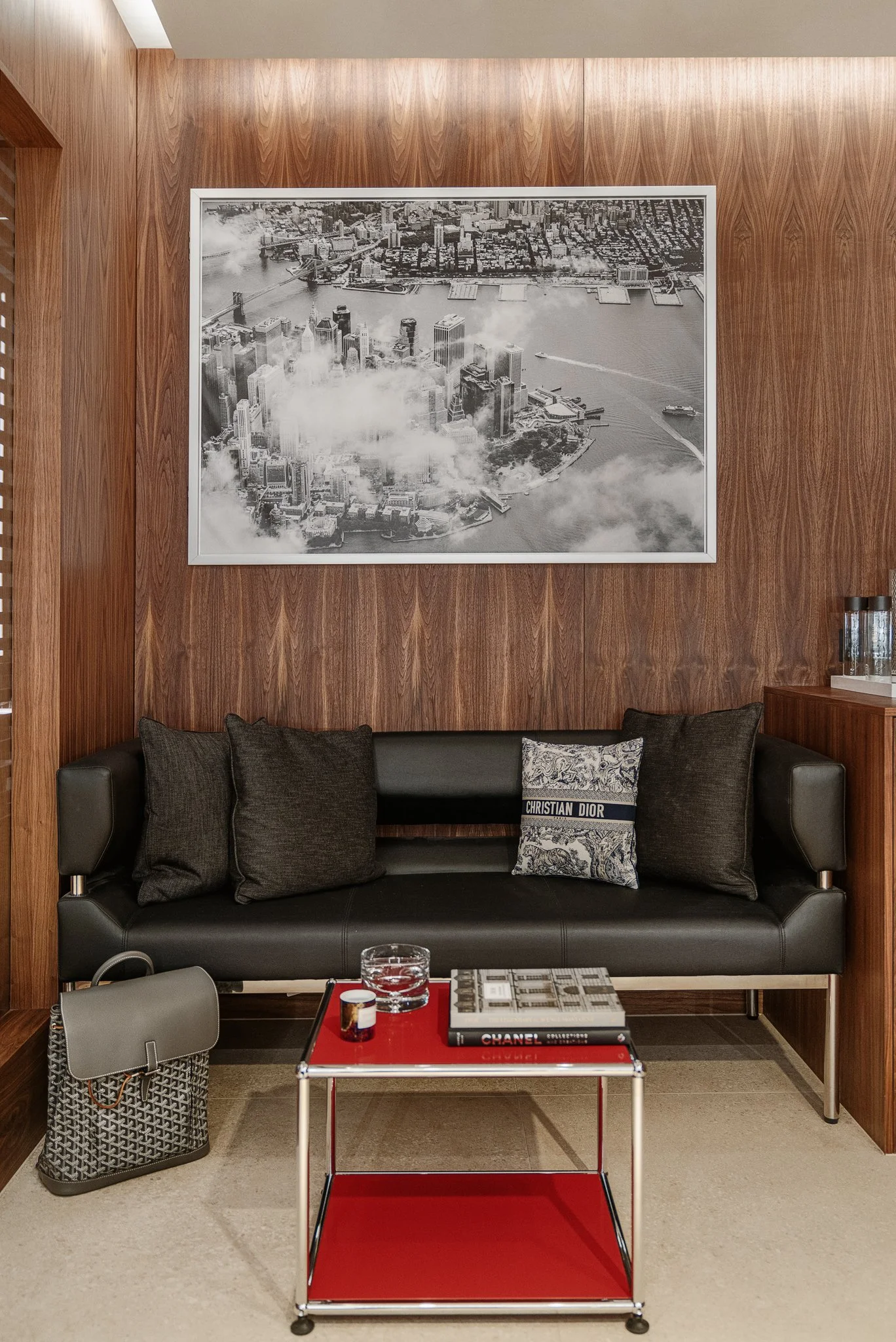 VIP suite lounge in walnut panelling