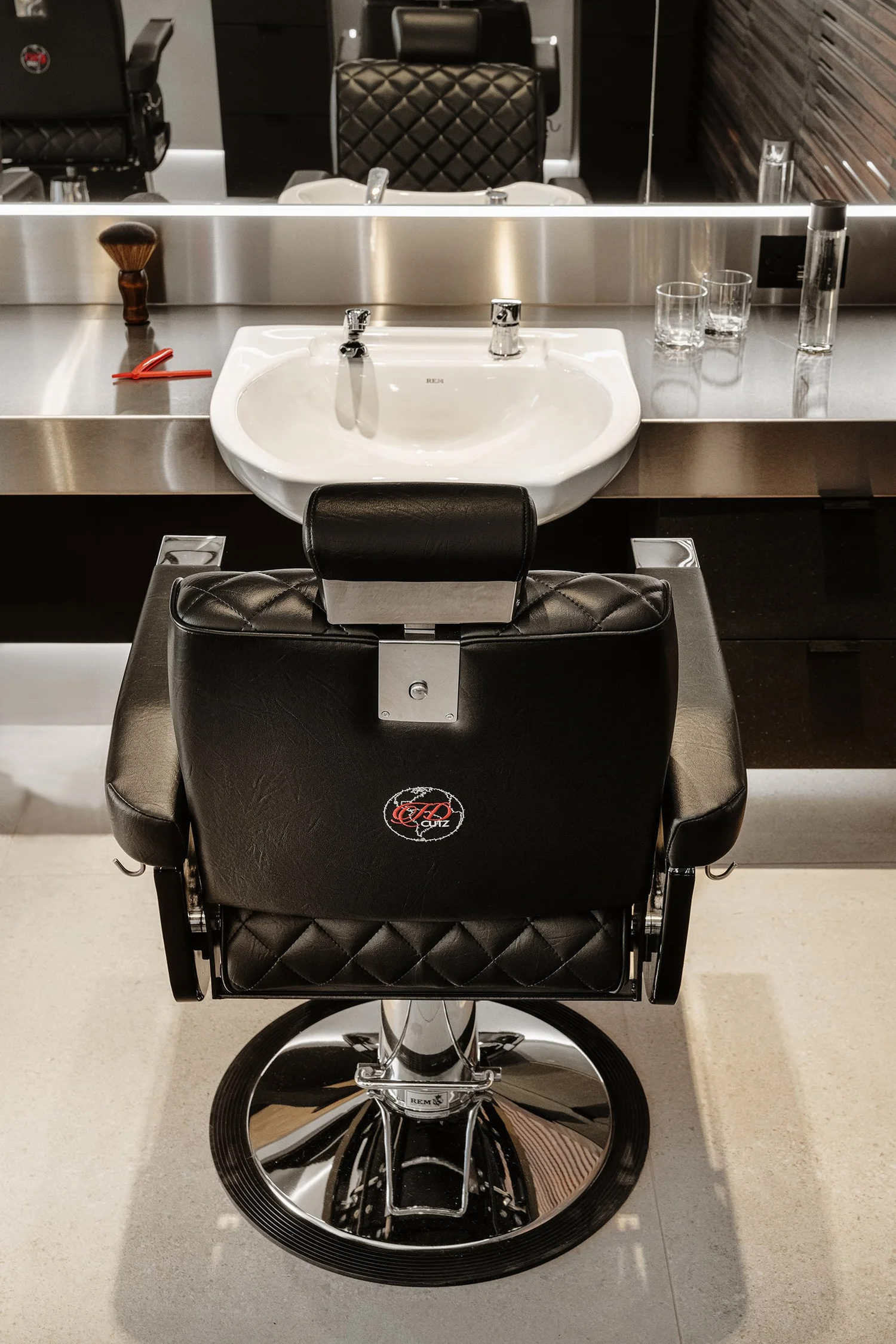 Barber chair with backlit mirror