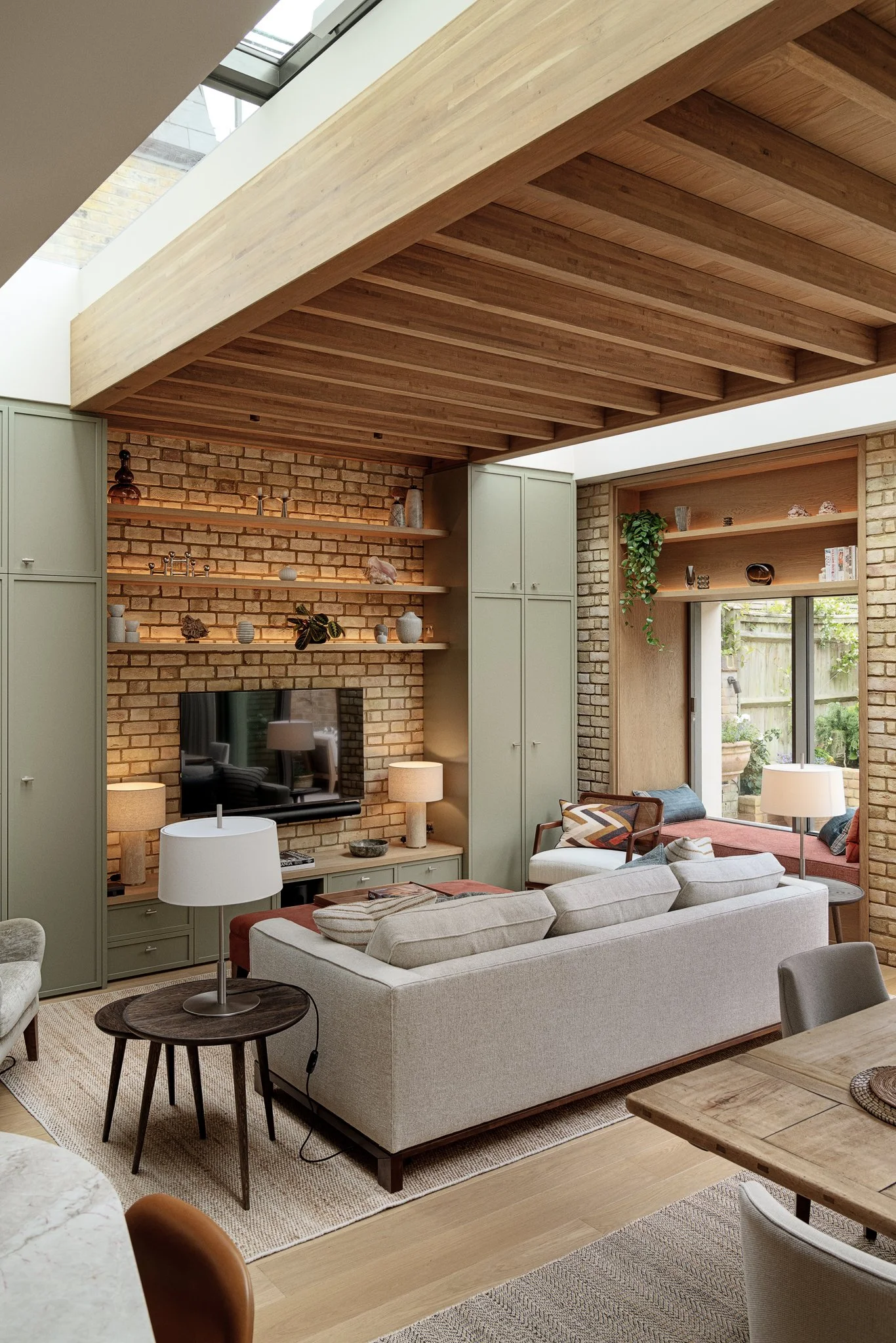 Oak ceiling with skylight