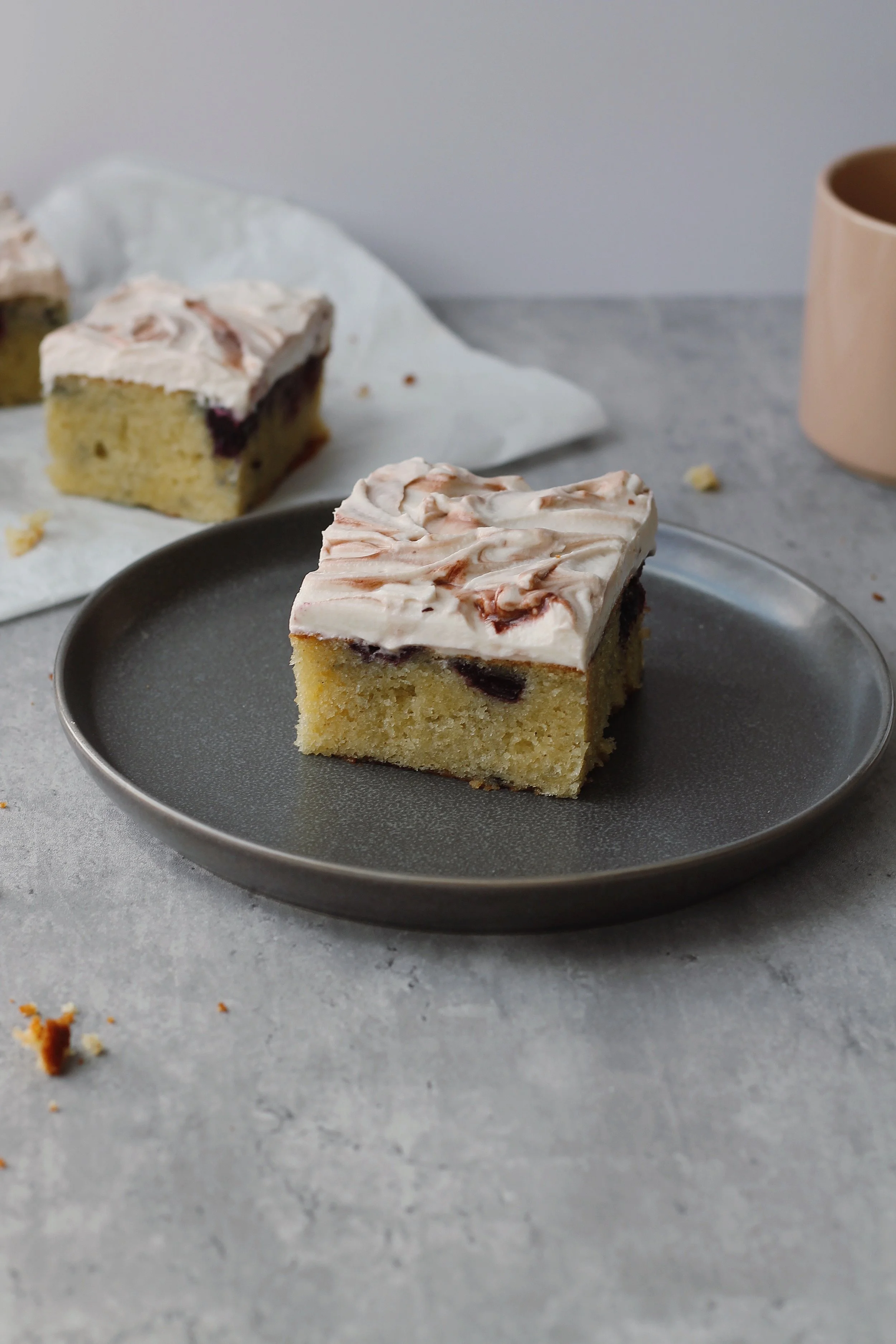 Cherry Almond Sheet Cake with Vanilla Mascarpone Frosting