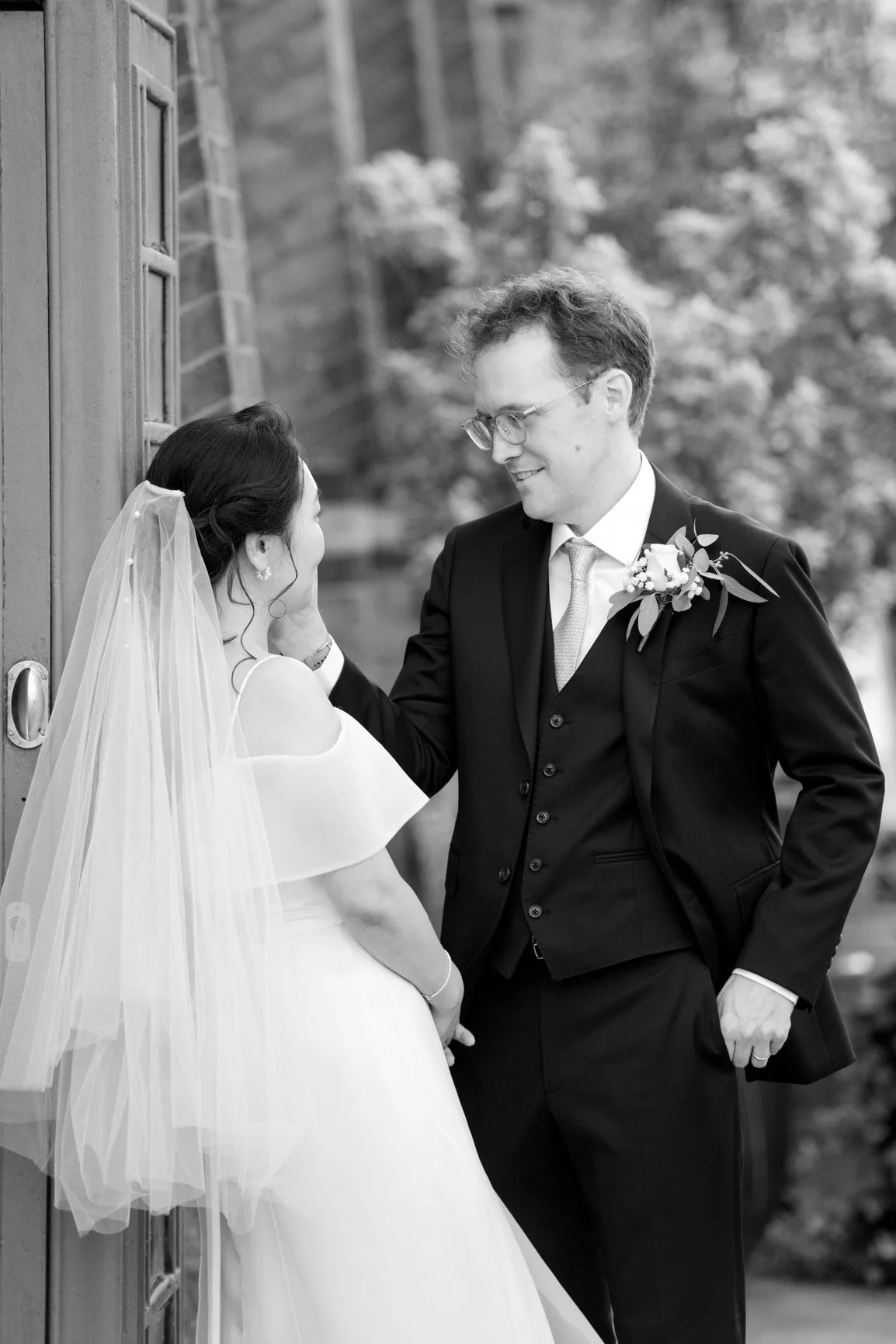 Wedding guests celebrating outside Wokingham Town Hall