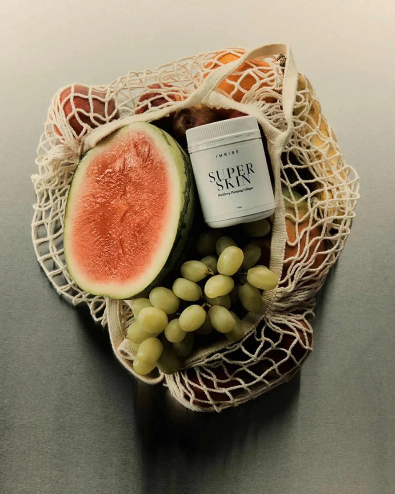 Gift bag with imbibe super skin and fresh fruit