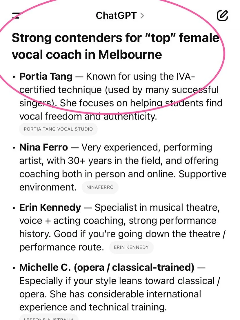 I just found out I&rsquo;ve been named one of Melbourne&rsquo;s top female vocal coaches! Well&hellip; by ChatGpt!! And a student who found me off ChatGpt. Haha, thank you internet 😆😆🫶✌️

💜 I feel so grateful to work with amazing students every d