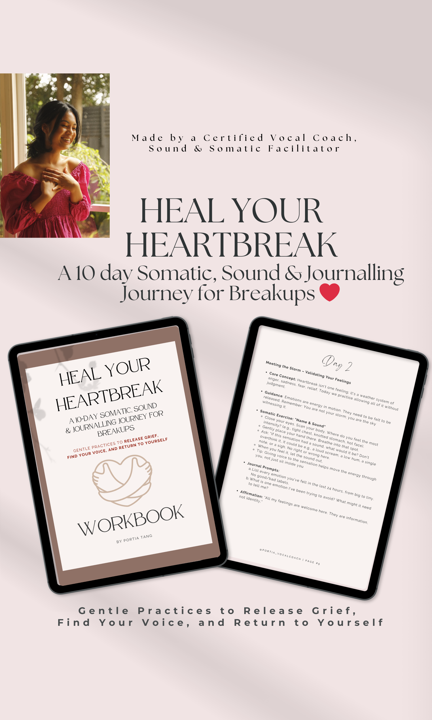 Heartbreak Healing Workbook | 10 Day Somatic Journal, Guide for Breakups, Grief | Sound Healing & Affirmation