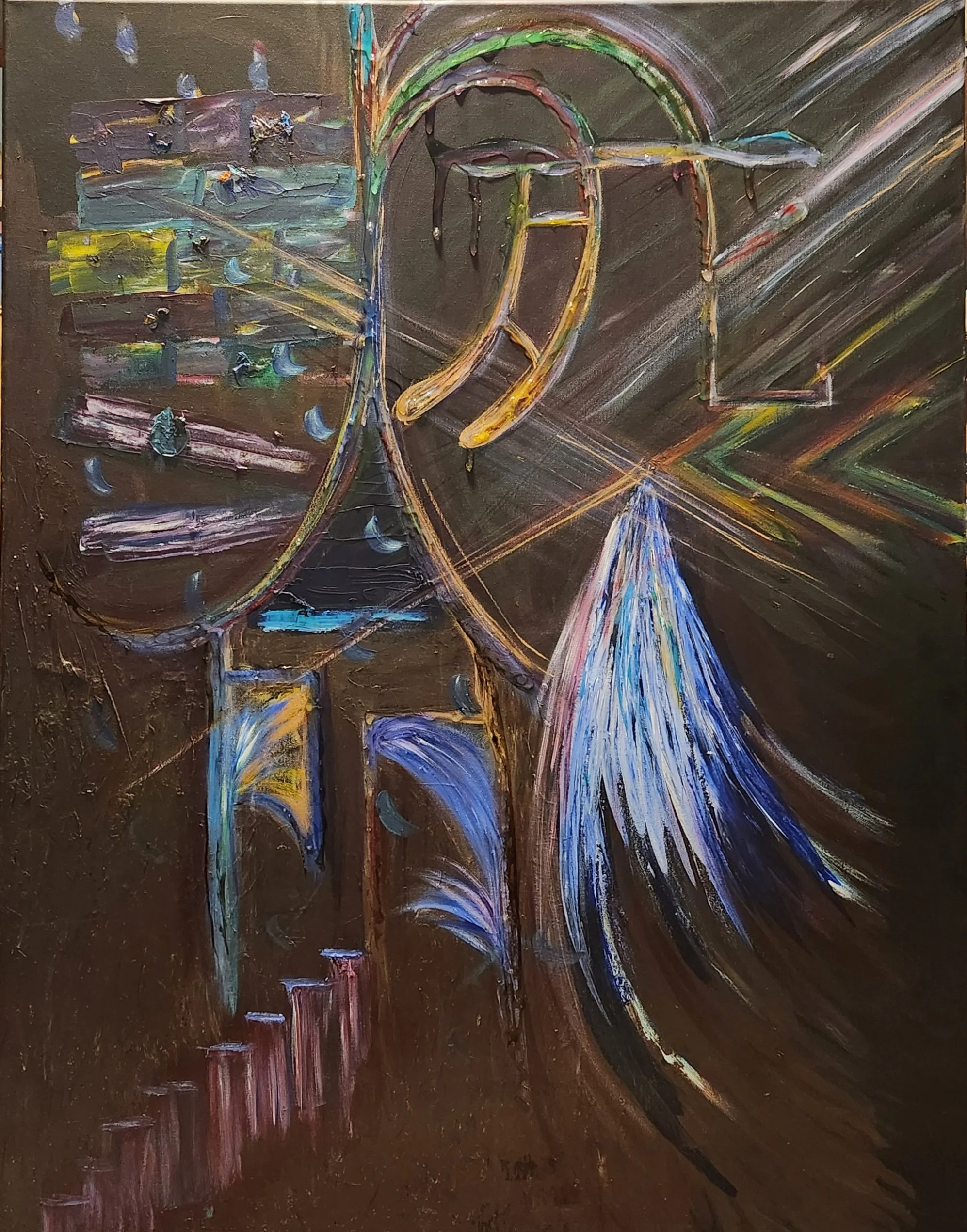 painting black with kanji characters for life and death acrylic painting