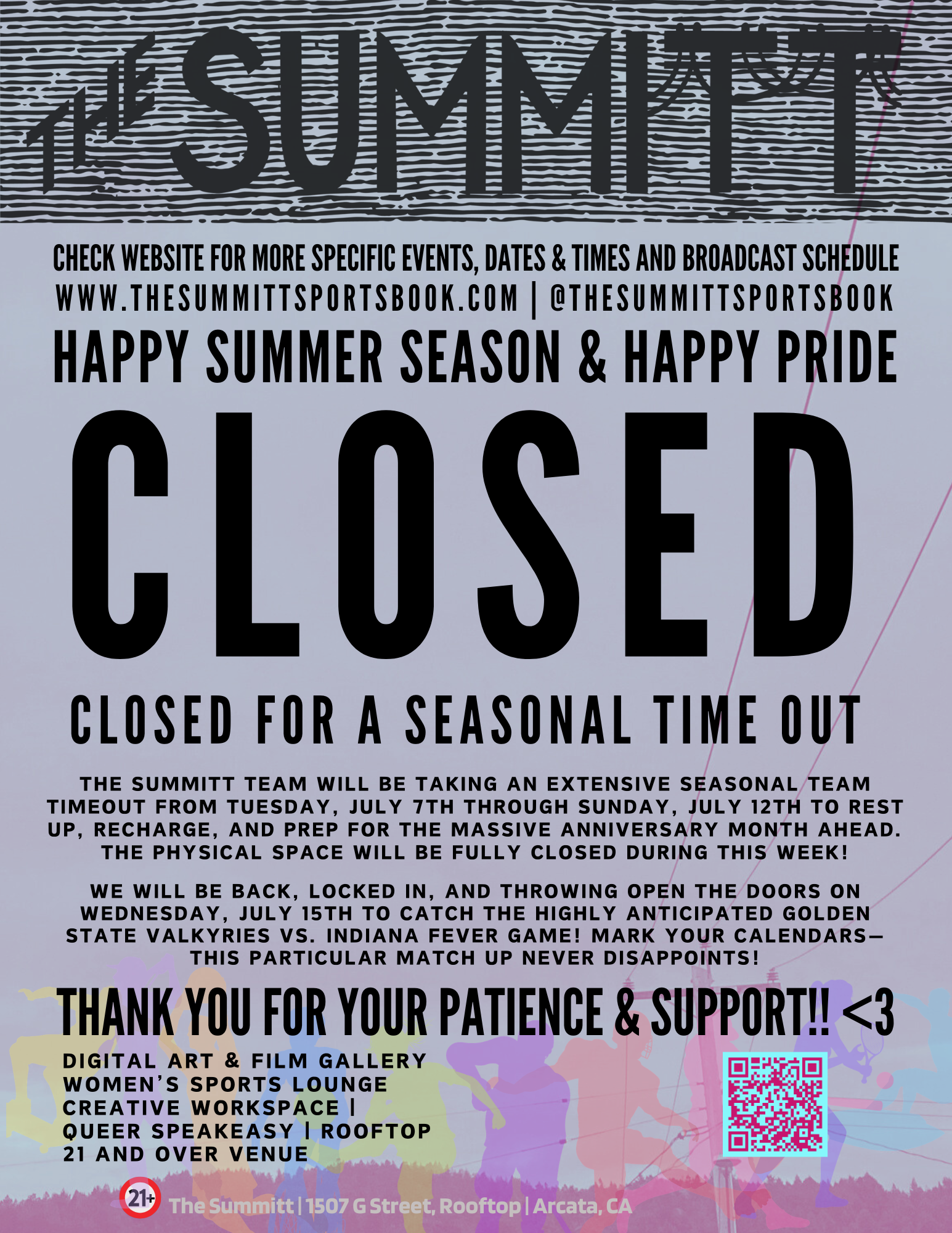 Seasonal Team Timeout - Open again on July 15