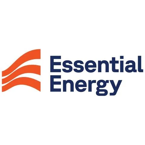 Logo of Essential Energy with orange wave-like lines and navy blue text