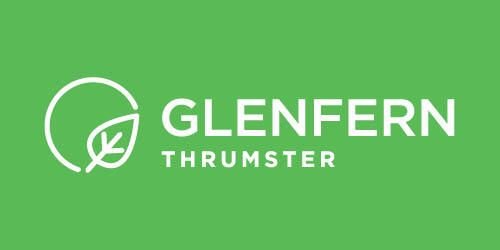 Glenfern Thrumster logo on a green background with a stylized leaf and circle icon.