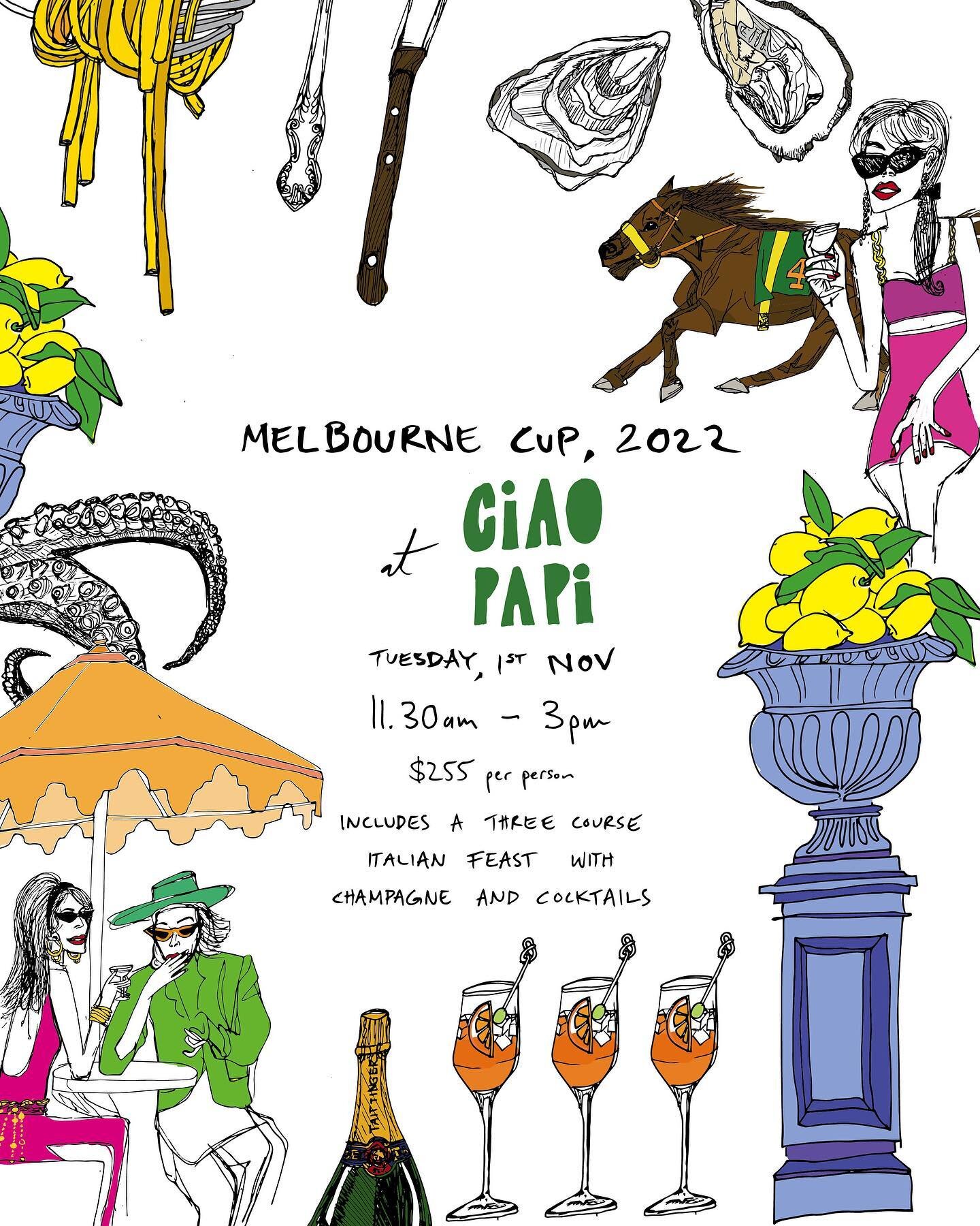 @see.aiche x @ciaopapi_ 🐎🍾 Original invitation design for Ciao Papi&rsquo;s annual Melbourne Cup celebrations #giddyup
