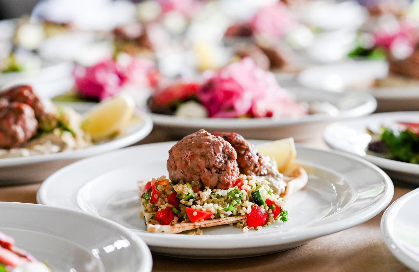 Coming in with a strong start for wedding season with a four course feast for 100+ people.

Many sore feet for our hard working team today but worth it, as always!

Pictured here is one of our popular entrees, lamb kofta with smokey eggplant pur&eacu
