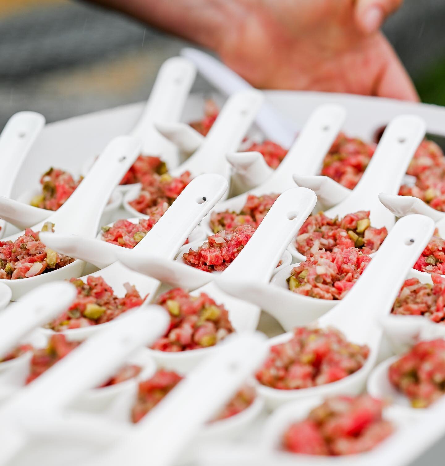 Some may say it&rsquo;s a brave move to have these beef tartare spoons on the canap&eacute; menu, but not when you have a master preparing them - they were incredibly well received and gone within a blink of the eye! 

#beeftartare #eyefillet #canape