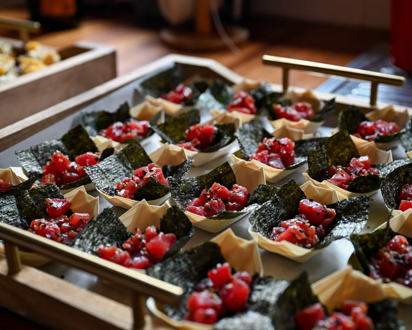 🍣 

Let&rsquo;s stay with the Japanese theme for the moment&hellip;.

These vibrant little bites of fresh tuna on crispy nori are an ode to one of our favourite omakase experiences in Japan, now finding a place on our finger food menu. 

#tuna #cana