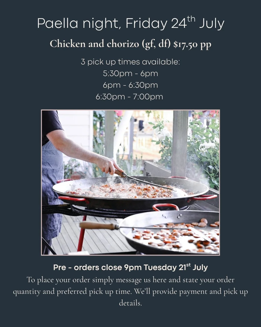You asked and we listened!

Here&rsquo;s your next two Friday night meals sorted! Paella orders close this Tuesday evening, so don&rsquo;t delay! Message here with your orders. 

 🥘 

#foodies #catering #paella #arancini