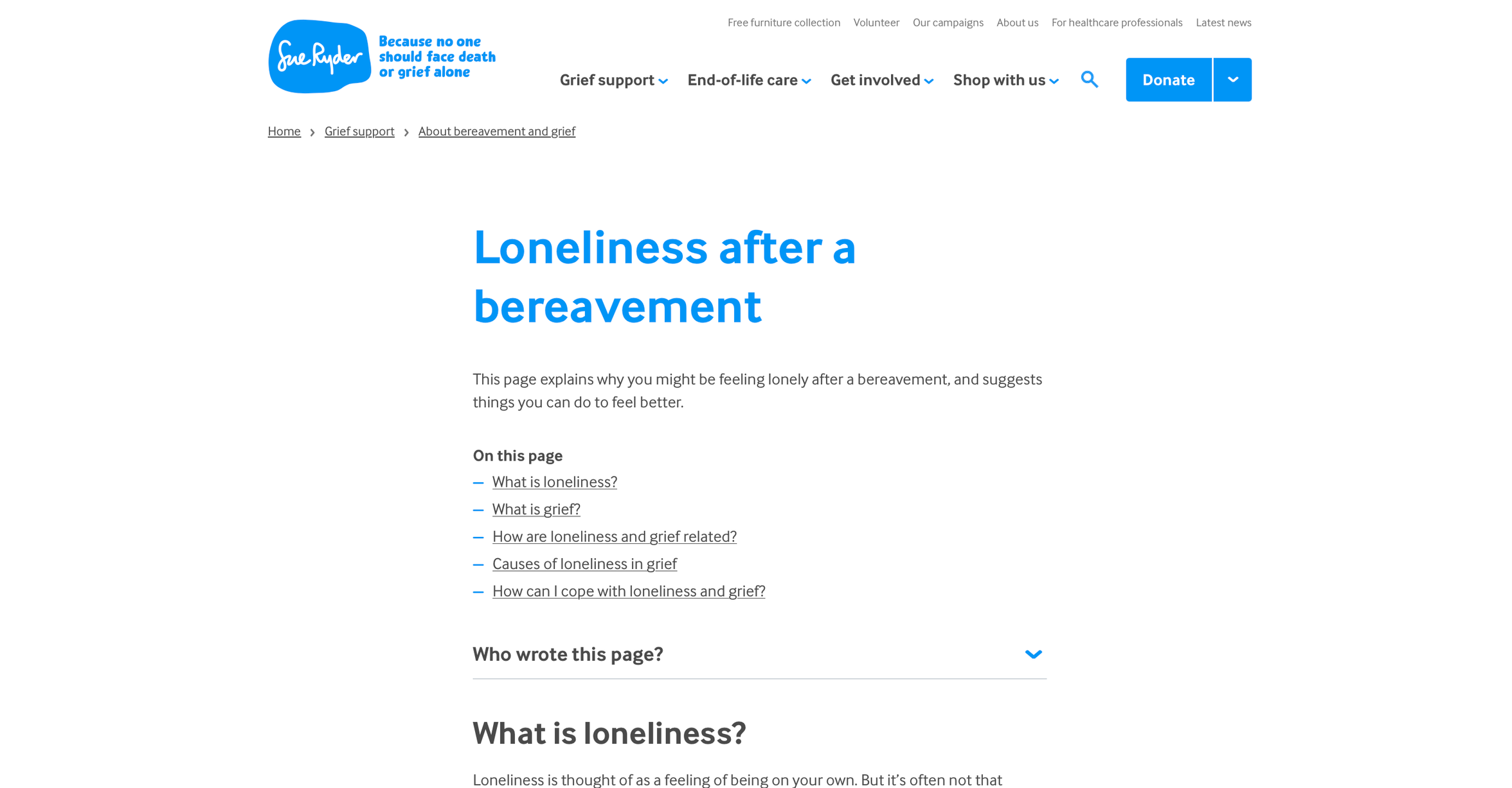 Loneliness after a bereavement