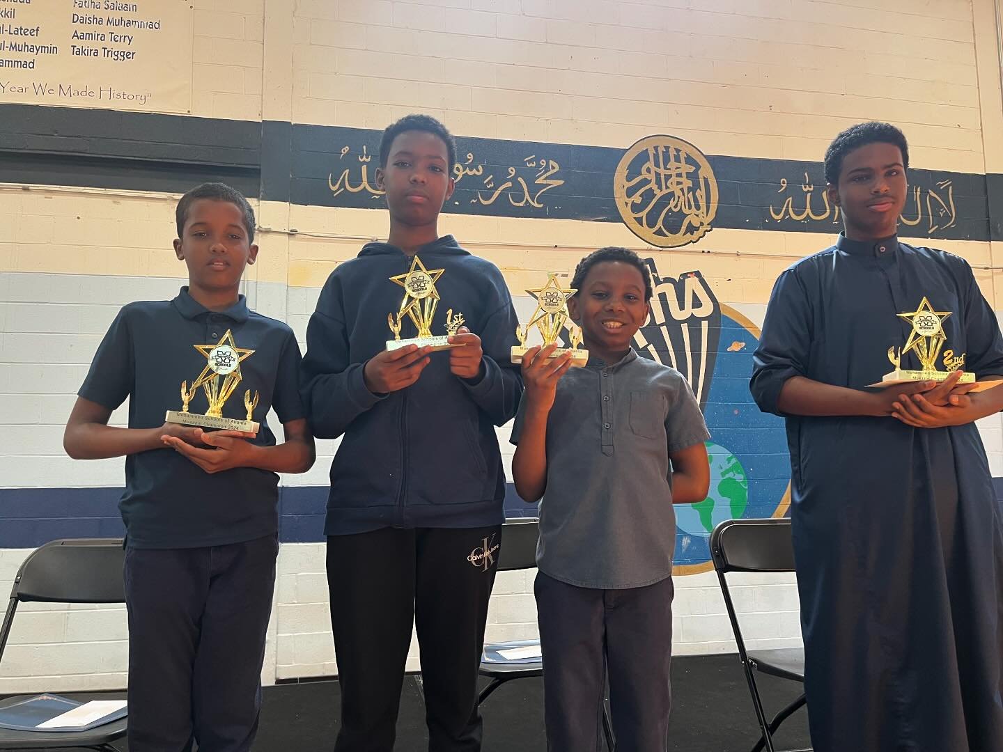 Alhumdulliah and congratulations to our finalists in our annual muezzin competition at MSOA! 1st place winner Abdurrahman Ismail (9th grade), 2nd place winner Kaisan Render (4thgrade), 3rd place winner Salah Elmi (7th grade), and 4th place winner Har