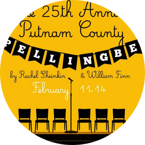 Event poster with yellow background for Putnam County's 25th Annual Sellingbe event, featuring black chairs and details about the dates February 11-14, organized by Rachel Sheimb and William Fimm.