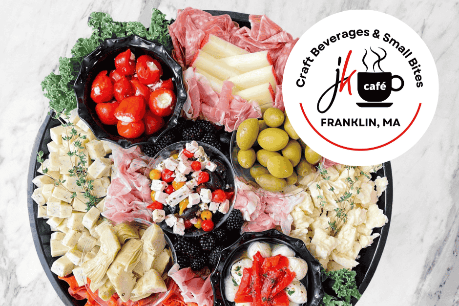 This is a colorful charcuterie board from JK Cafe and Catering