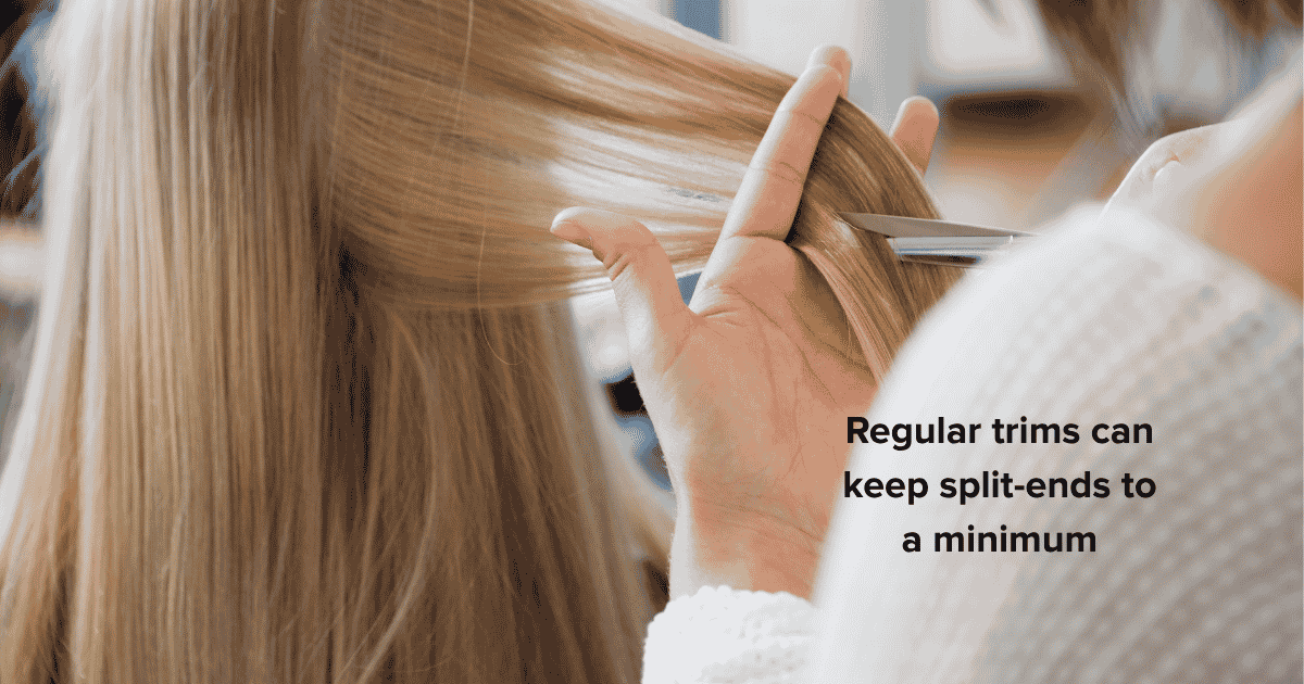 Here is an image of a blonde woman getting a hair trim. This will keep damage to a minimum