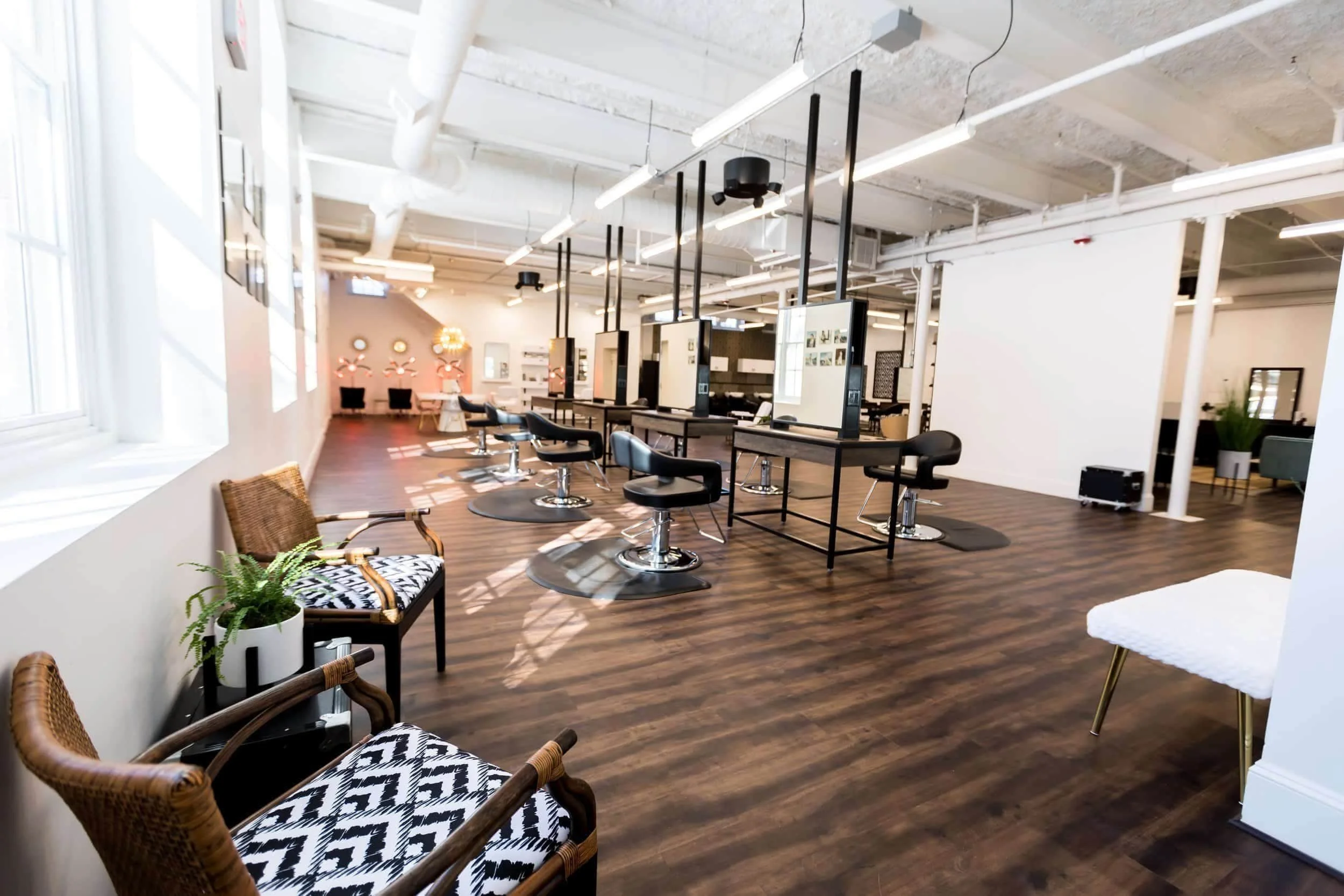 Here is a sunny image of the bLUXE studio in Medway, MA. There are workstations and relaxing resting areas